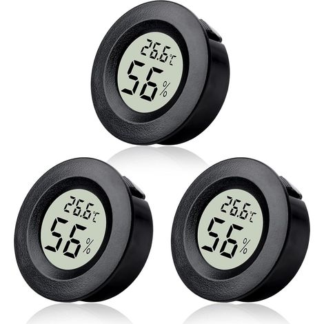 Set mit 3 runden, digitalen LCD-Hygrometer-Thermometern für den Innenbereich, geeignet für Gewächshäuser, Luftentfeuchter, Luftbefeuchter, Keller, Kinderzimmer, Home-Offices, Celsius-Anzeige – Schwarz (1/5)