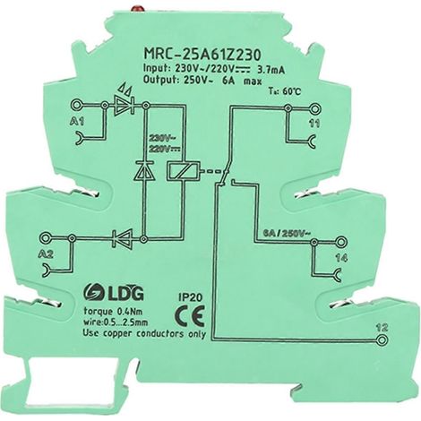 MRC-25A61Z230 SPS-Elektromagnetisches Kontaktschnittstellen-Relaismodul, Eingang 230 V AC/220 V DC, 1 Schließer, 1 Öffner
