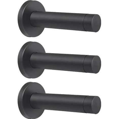 Butée de porte murale 3 pièces 3,5 pouces, en acier inoxydable avec embouts en caoutchouc - Noir (1/5)