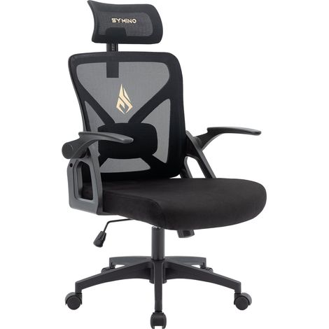 Symino Chaise de Bureau, pivotante, Ergonomique, avec appuie-tête réglable, accoudoirs, Support Lombaire, Fonction Bascule rotative, Chaise en Filet, protège Le Dos, 150 kg Grey