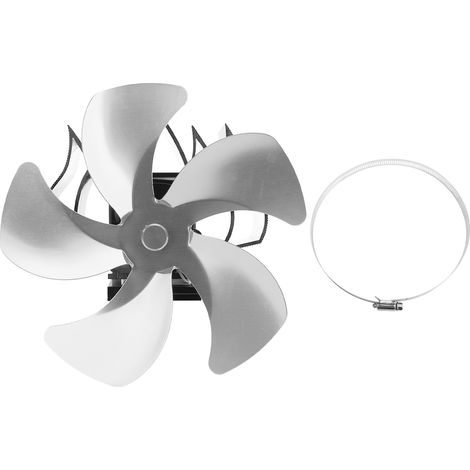 5 Blade Heat Powered Stove Fan Aluminum Alloy Noiseless Wall Hanging Thermal Powered Fireplace Fan for Wood Burning Stove Kerosene Stove Silver