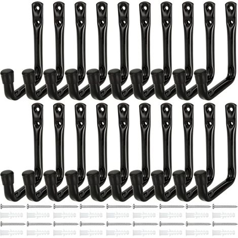 Lot de 20 Crochet de Rangement 12 X 9 cm Crochet Mural de Garage Maximale de 20 KG Crochets Muraux Garage Avec 18 Vis et Tubes D'expansion pour Échelle, Chaise Pliante, Vélo (1/5)