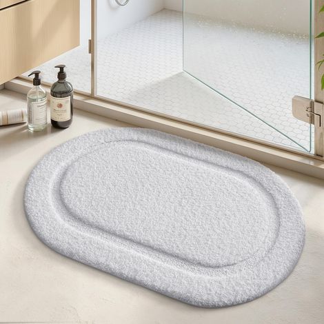Rutschfeste, weiße Badematte 50 x 80 cm, saugfähig und weich für Badezimmer, Dusche, WC, Badewanne, Waschtisch – waschbar