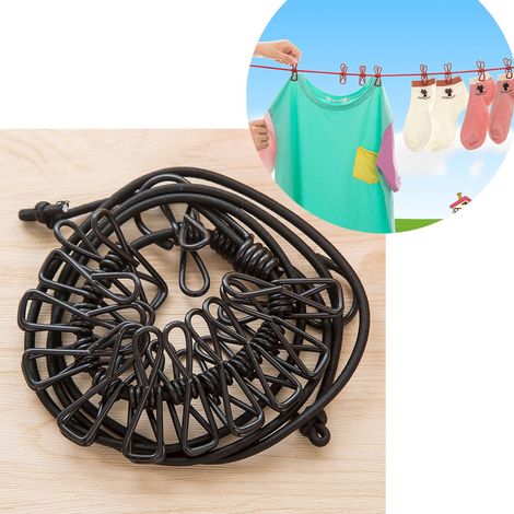 Corde à linge lot de 2 noir élastique et portable pour camping voyage et séchage du linge en intérieur et extérieur (1/4)
