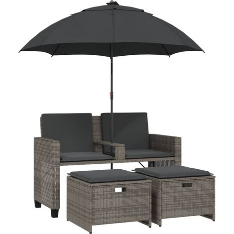 Maison Exclusive - Divano Giardino 2Posti Ombrellone e Sgabelli Grigio Polyrattan