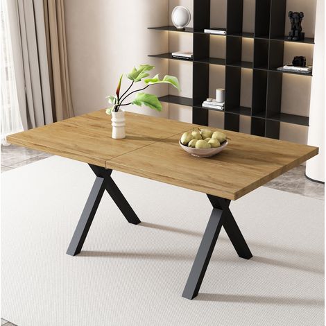 Esstisch, Design mit gekreuzten Beinen, rechteckiger Esstisch, Couchtisch, moderner, einfacher Esstisch aus Schmiedeeisen, L140B80H76cm,Eiche+schwarz[OLD SKU:N634P243368A] (1/5)