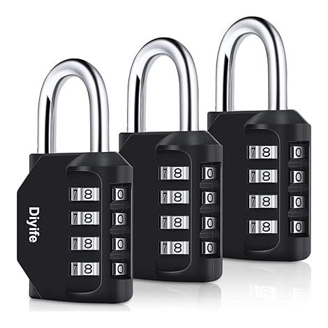 [3 Pièces] 4-Digit Cadenas à Combinaison, Serrure Combinée Imperméabiliser, Métal étanche et Fermoir Combiné en Acier Plaqué, pour L'école, Casiers, Gym - Noir (1/5)