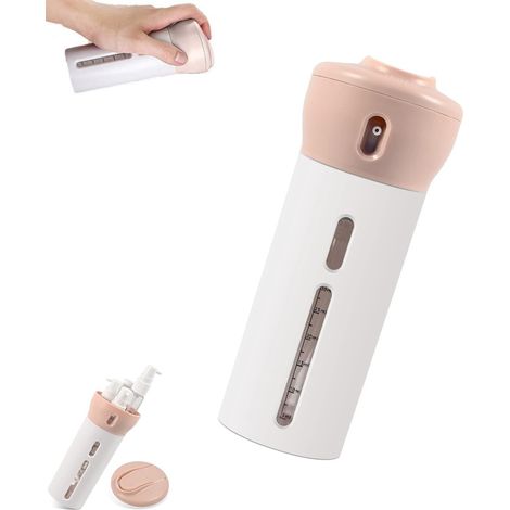 4-in-1-Seifen- und Shampoo-Spender mit vier 40-ml-Fläschchen, auslaufsicher und nachfüllbar. Pinkfarbenes Zubehör. – AquaForge (1/5)