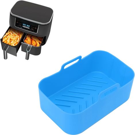 Rechteckiger Silikonkorb und -matte für Ninja DZ201 Foodi 8QT Heißluftfritteuse – 2er-Set, Blau, Wiederverwendbar, Antihaftbeschichtung (1/5)