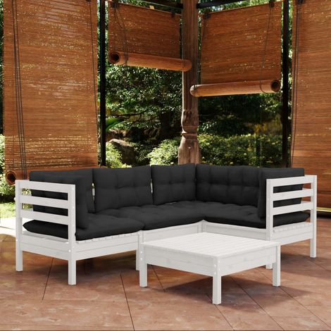 vidaXL 5 Piece Garden Lounge Set with Cushions White Pinewood (1/5)