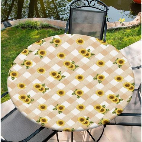 Outdoor-Tischdecke 150cm rund, wetterfest, mit Gummizug, Sonnenblumenmuster