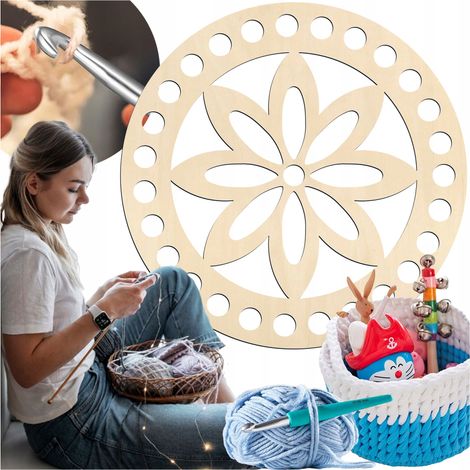 Base per cestino del pane, rotonda, 15 cm. Base per borsa all'uncinetto. Fondo. (1/5)