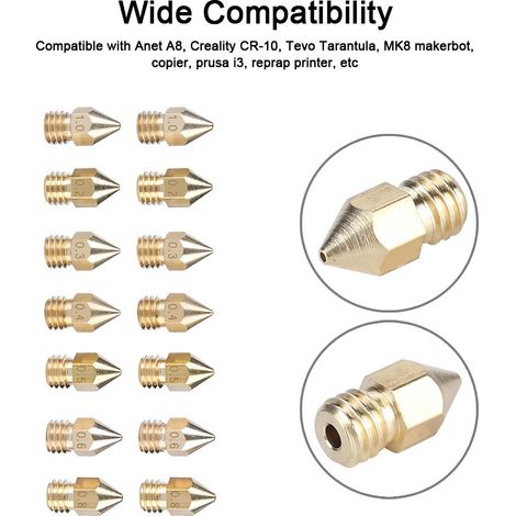 14 Pièces Buse Laiton pour Extrudeuse 3D, Kit Accessoires Tête d'Impression Multi-Tailles (1/5)