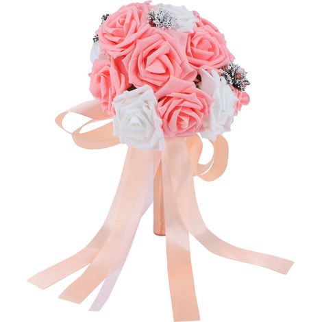 Bouquet de mariée en PE, fleurs artificielles pour mariage, bureau ou décoration intérieure, orange et rose. (1/5)