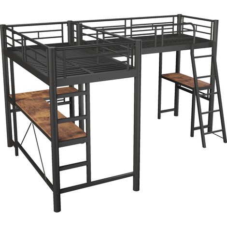 Letto a soppalco doppio 90 x 200 cm con scrivania e scale HOMVRA nero (1/5)