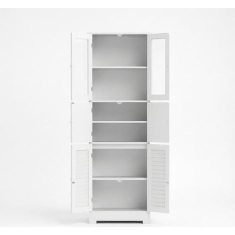 Colonna bagno 60x30x170,5 cm in MDF e vetro bianca a 6 ante salvaspazio – MEUBLIV (1/5)
