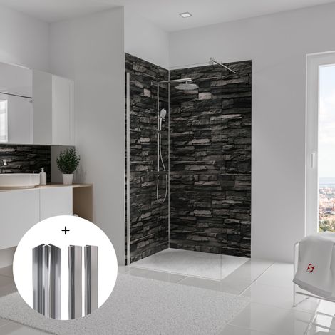 Schulte – Panneau mural de douche parement ardoise – Lot de 2 panneaux 100 x 210 cm – Résistant à l'humidité – Installation facile sur surfaces existantes