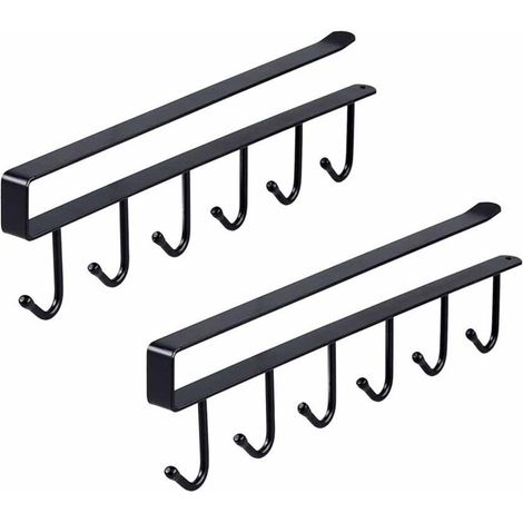 Deux porte-gobelets suspendus avec crochets pour un rangement pratique. Idéal pour l'organisation de la cuisine. Convient aux étagères d'une épaisseur maximale de 2,5 cm. Noir.-DOU