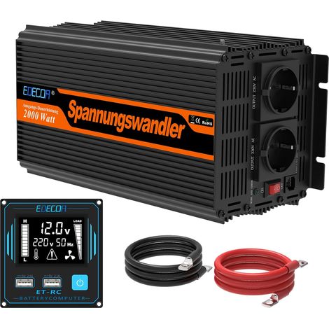 Converter 12v 220v 2000w Inverter Remote Control 2X USB and Screen for Solar Panel Car Modified Wave Galvanic Insulation (2nd Generation) (1/5)