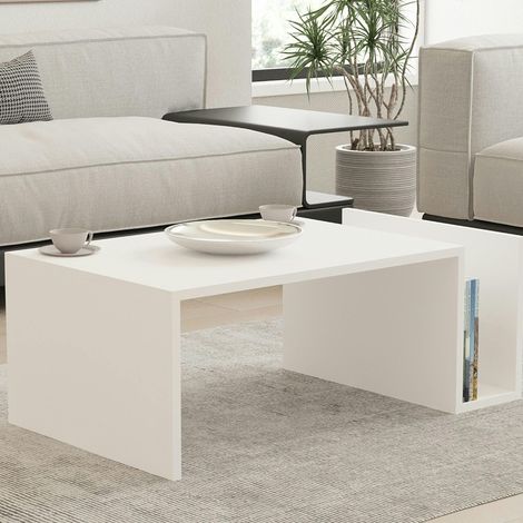 Table basse blanche moderne avec porte-revues MARFA (1/5)