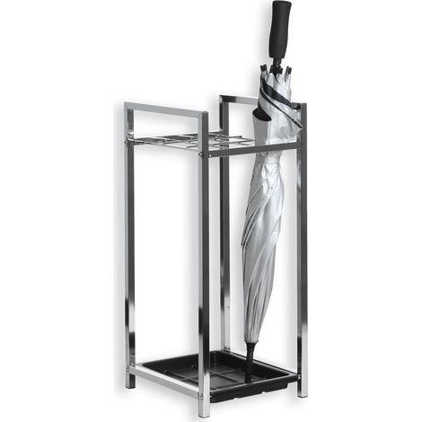 Porte-parapluie NELIA support pour parapluies ou cannes avec séparation et réceptacle d'eau, structure en métal chromé (1/4)