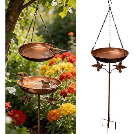 Abreuvoir Oiseaux,Bain Suspendu pour Oiseaux,Bain d'oiseaux Abreuvoir Exterieur(∅ 24cm),avec Socle à 5 Pattes Anti-Basculement et Chaîne,Bains d'oiseaux Autoportants pour Jardin Balcon (1/5)