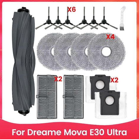 Pièces de rechange pour aspirateur robot Dreame Mova E30 Ultra : brosse principale latérale, filtre HEPA, serpillière. (1/5)