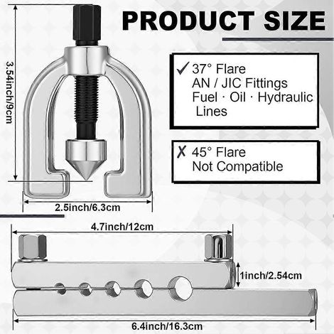 Outil d'évasement à 37° pour tube évasé JIC, outil d'évasement standard pour tubes 3/16"-1/2", accessoires pour évasement simple excentrique à 37° (1/5)