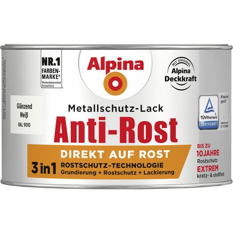 Alpina Metallschutz-Lack Anti-Rost 300 ml weiß glänzend Metallack Schutzlack (1/2)