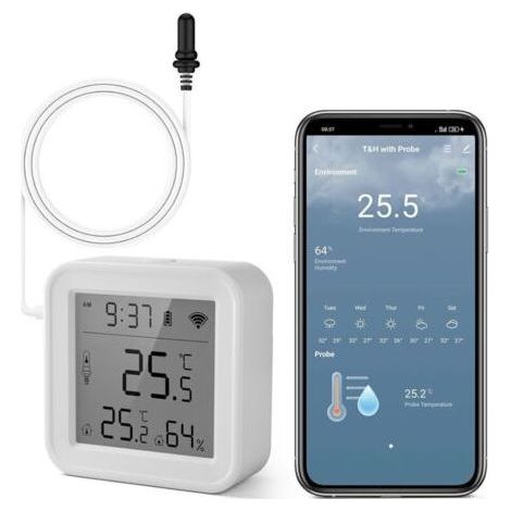 Termometro da interni, termometro intelligente per frigorifero, monitoraggio tramite app, esportazione dati gratuita (°F/°C), igrometro Wi-Fi per cameretta bambini, serra, acquario, congelatore, bianc (1/4)
