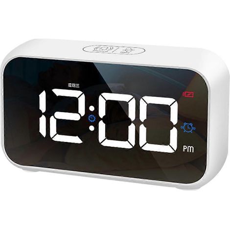 Réveil musical LED Bluetooth, miroir intelligent à commande vocale et chargement, cinq groupes d'alarmes - Blanc (1/5)