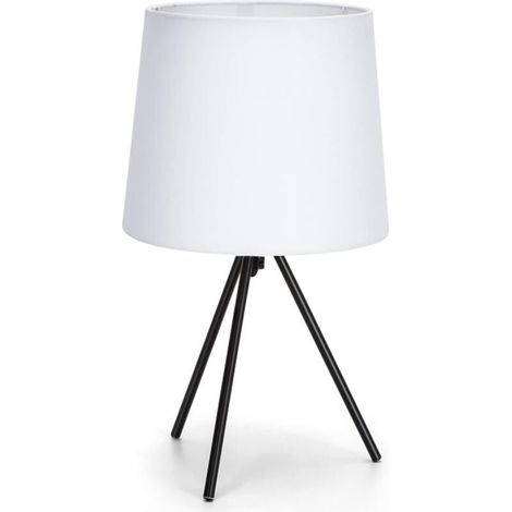 Lampe à poser, base en métal moderne, petite lampe de chevet, lampe de bureau avec abat-jour en tissu blanc, culot E14 (1/4)