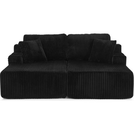 Sofá cama relax de 2 plazas negro en tejido de cordón con bolsillo lateral, portavasos y cojines (1/5)