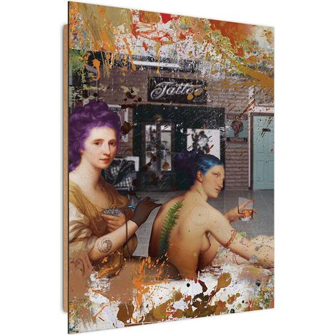 Tableau bois Tatouage vert - 50 x 70 cm (1/5)