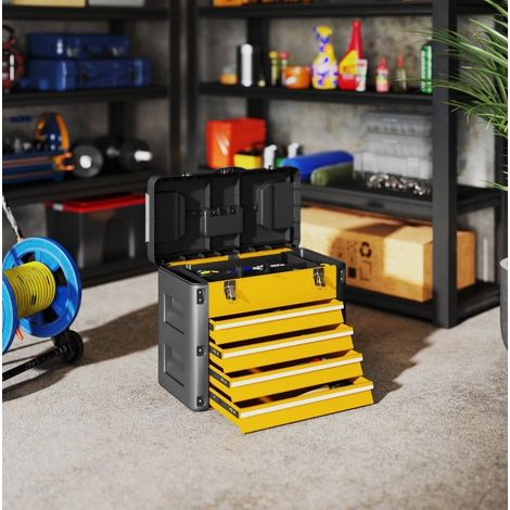 Cassetta porta attrezzi vuota con 4 cassetti 49,7 x 25,3 x 40,7 cm gialla OKWISH (1/5)