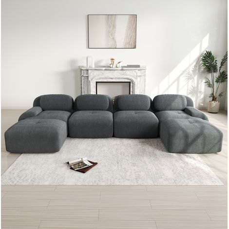 Sofá rinconero modular en U, sin montaje, tejido pana gris HAVRYA (1/5)