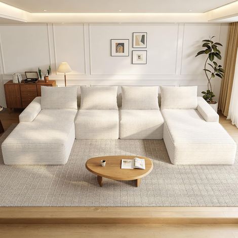 Modulares Ecksofa für 4 Personen mit Chaiselongue, Beige, Cord-Samt, bequeme Sitzfläche, modernes Design für ein elegantes Wohnzimmer (1/5)