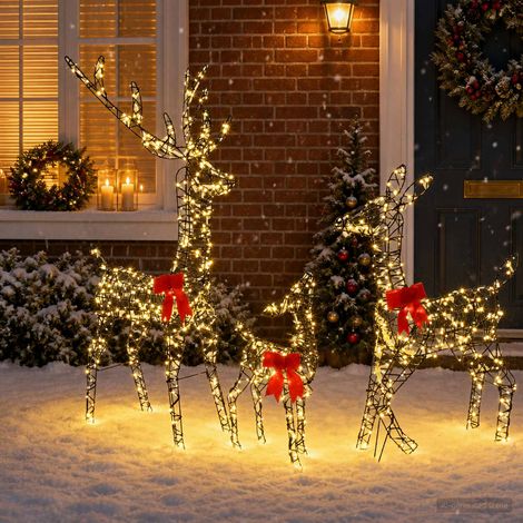 vidaXL Familia de renos de Navidad con LED 700 LED Blanco Cálido (1/5)