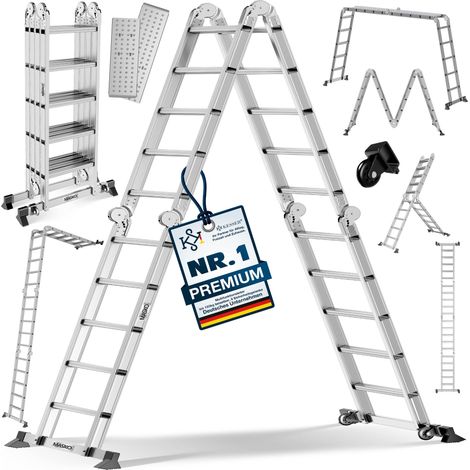 MASKO® Mehrzweckleiter Aluminium 6in1 - 4 x 5 Sprossen, Silber