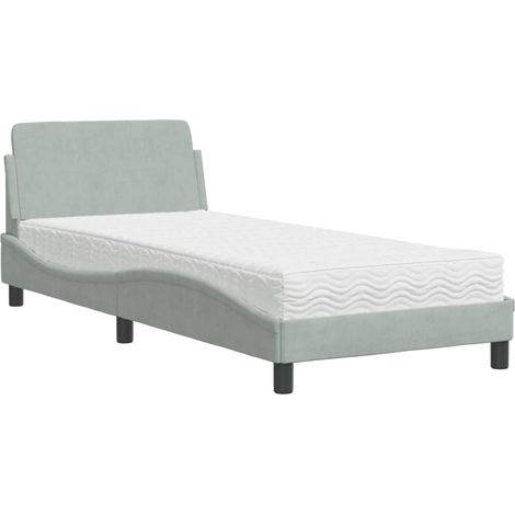 Lit simple,Lit adulte,Lit avec matelas gris clair 90x190 cm velours CFW92201 (1/5)