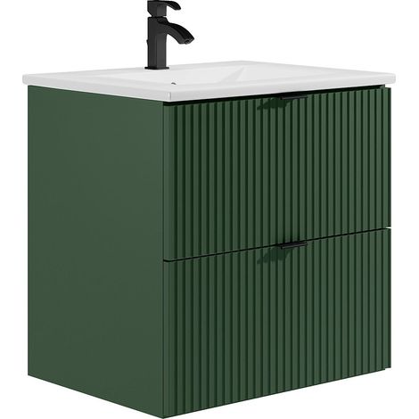Mobile per bagno sospeso con scanalature con lavabo ad incasso - Verde opaco - 60 cm - ZEVINI (1/4)