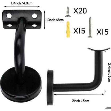 5PCS Support de Main Courante, Acier Inoxydable, Fixation Murale, Pour Escalier, Noir (1/4)