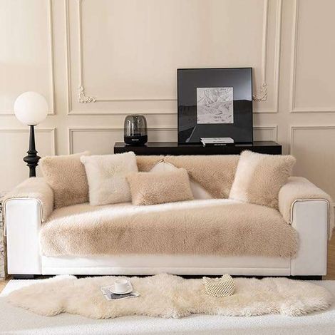 Sofabezug 70x70 cm, weich, rutschfest, flauschig, beige