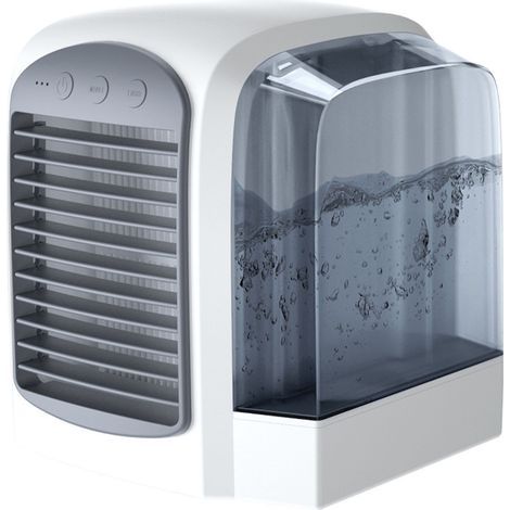Tragbarer Klimaventilator, 380 ml Mini-Verdunstungsklimaanlage mit 7-farbiger Beleuchtung, 3 Geschwindigkeitsstufen, persönlicher Klimagerät, Luftkühler (Grau) (1/5)