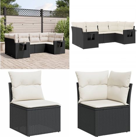 Salon de jardin 6 pcs avec coussins noir résine tressée - Ensemble Salon De Jardin - Salon De Jardin Extérieur - Meuble De Jardin - Mobilier De Jardin - Canapé Jardin - Home & Living (1/5)