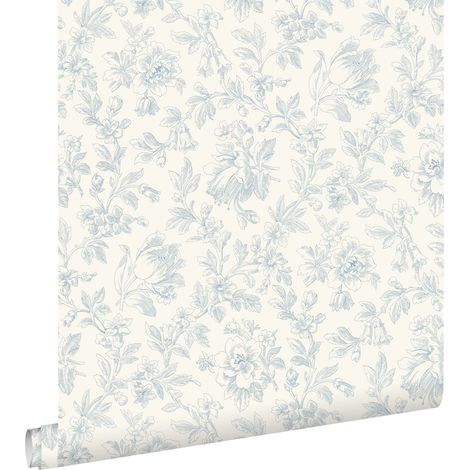 papier peint fleurs élégantes bleu clair - ESTAhome
