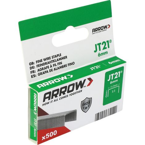 Arrow Tackerklammer Feindraht JT21 6 mm V2A 500 Stück (1/3)