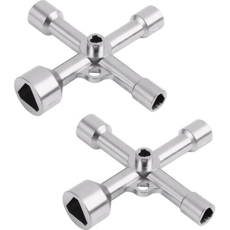 Lot 2 clés triangulaires 4 voies - 5 tailles 7/10/12/13/18mm - Pour compteur EDF, gaz, eau, poubelle - Alliage zinc (1/5)