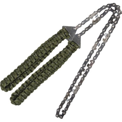 Tronçonneuse de poche à 11 dents avec poignée tressée, en acier inoxydable, réfléchissante, vert armée, avec paracorde. (1/5)