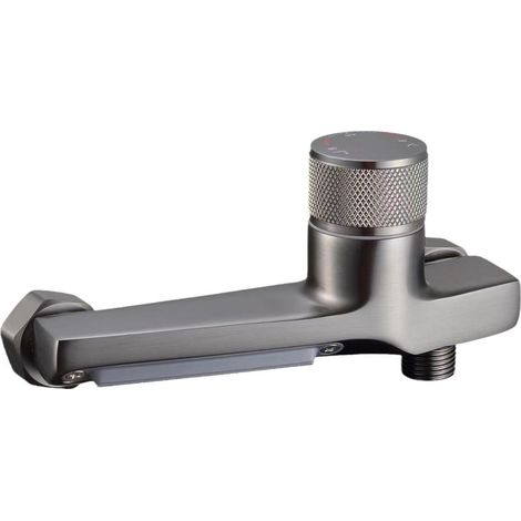 Mitigeur de douche thermostatique, mitigeur de baignoire thermostatique en cuivre, mitigeur de baignoire à deux sorties, bouton de sécurité Robinet de douche thermostatique avec douchette (gris) (1/5)